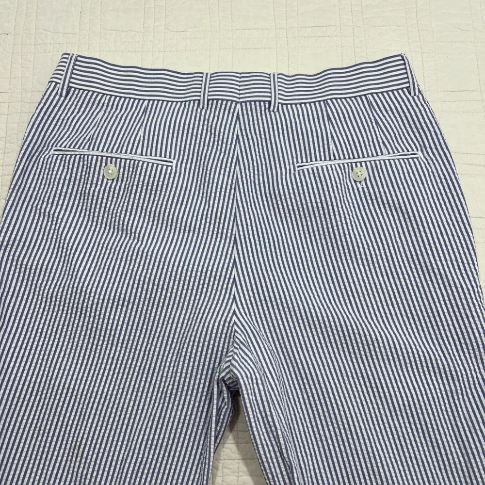 Palm Beach Andrew Mens Blue White Striped Seersucker Cotton Trousers 36R
